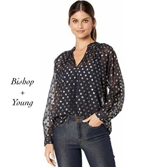 Bishop And Young Dark Romance Metallic Gold Polka Dot Blouse NWT Size S - Picture 1 of 9